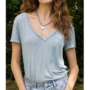 POL Light Blue V-Neck Short Sleeve Tee